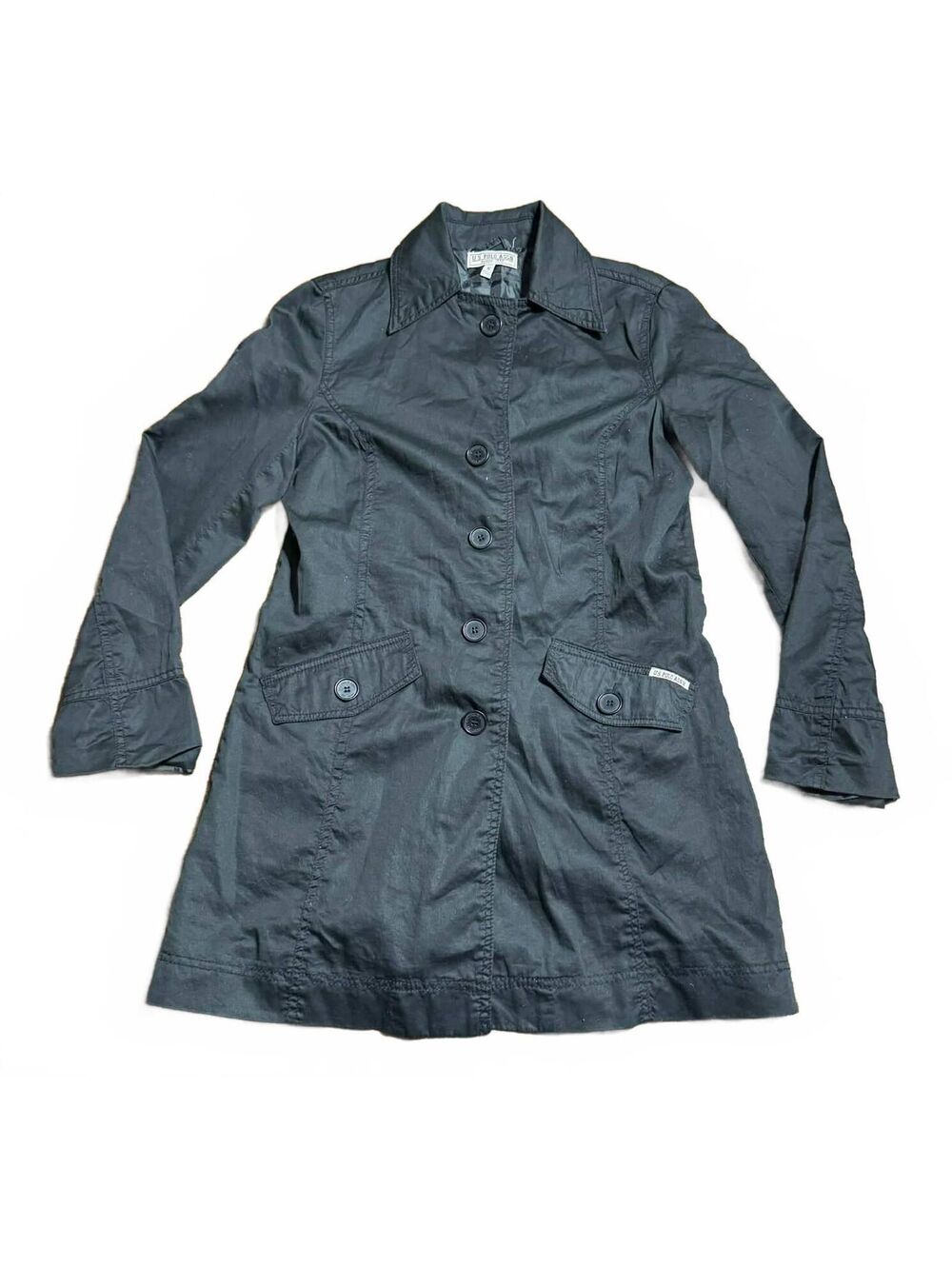 U.S. Polo Assn Womens Short Lightweight Trench Coat S Black Button Field Jacket